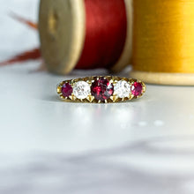 Load image into Gallery viewer, Edwardian Ruby & Old Cut Diamond Five Stone Diamond Ring