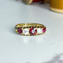 Load image into Gallery viewer, Edwardian Ruby & Old Cut Diamond Five Stone Diamond Ring