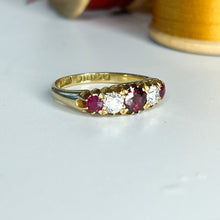 Load image into Gallery viewer, Edwardian Ruby & Old Cut Diamond Five Stone Diamond Ring