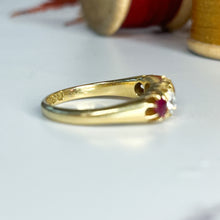Load image into Gallery viewer, Edwardian Ruby & Old Cut Diamond Five Stone Diamond Ring