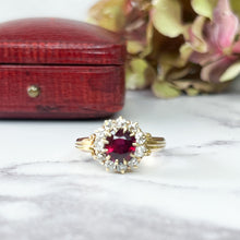 Load image into Gallery viewer, Edwardian Ruby &amp; Old Cut Diamond Cluster Ring
