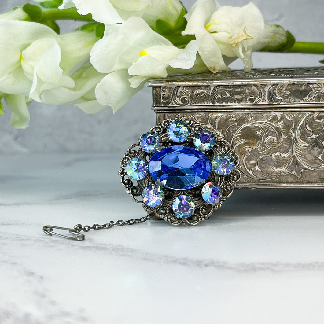 Blue Rhinestone Crystal Brooch