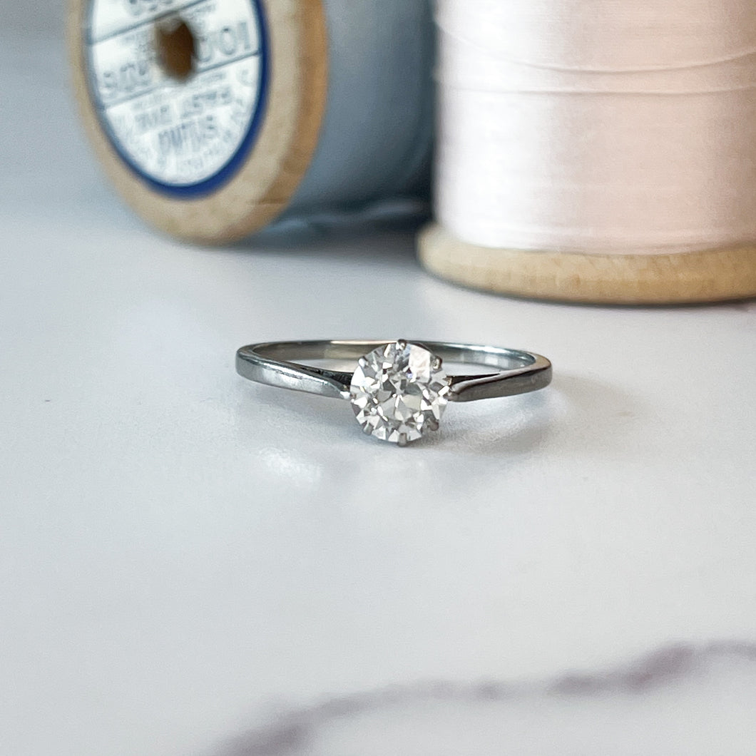 Platinum Art Deco Old European Cut Diamond Solitaire Ring