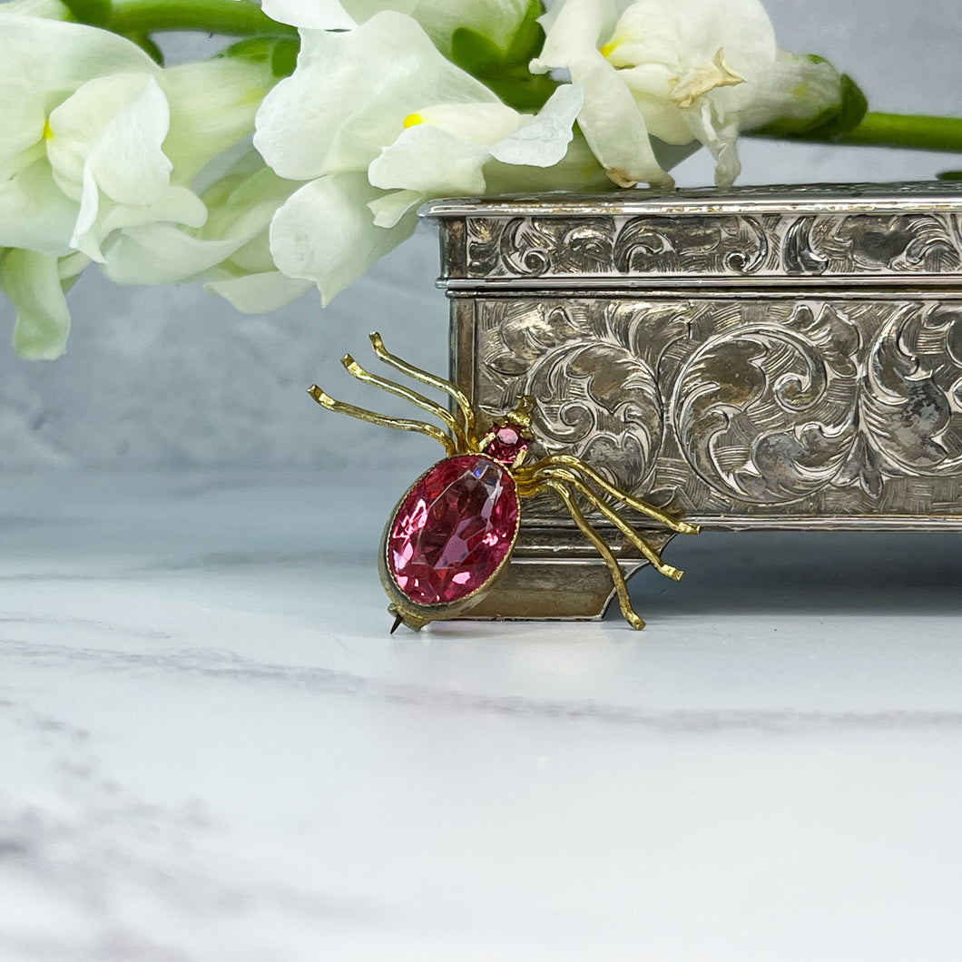 Art Deco Crystal Glass Spider Brooch