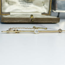 Load image into Gallery viewer, Wilson &amp; Gill Diamond and Pearl Merchants 15ct Gold Old Cut Diamond Bar Brooch
